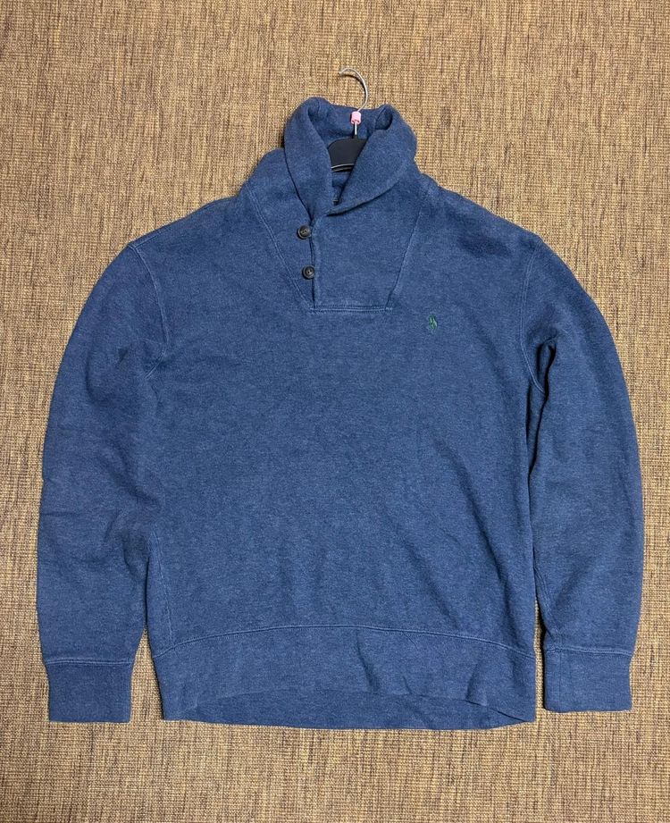 RALPH LAUREN Blue Pullover Sweater With Buttoned Collar